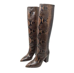 Paris Texas Brown Black Tall Knee High Pointed Toe Snake Chunky Heel Boot EU 39